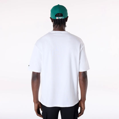 The Male model is wearing New York Jets NFL Helmet White T-Shirt 2