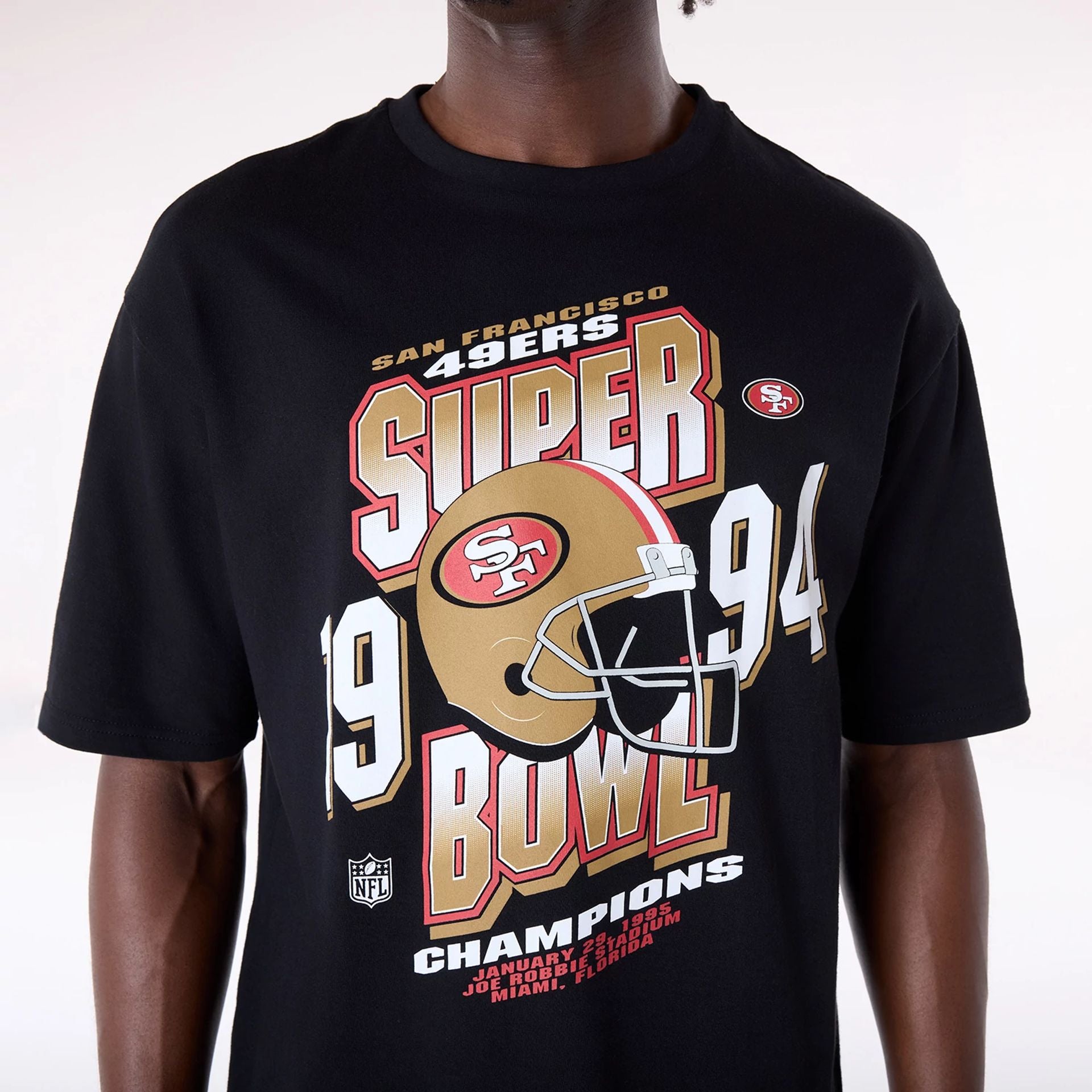 The Male model is wearing San Francisco 49ers NFL Helmet Black T-Shirt 7