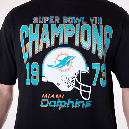 The Male model is wearing Miami Dolphins NFL Helmet Black T-Shirt 3