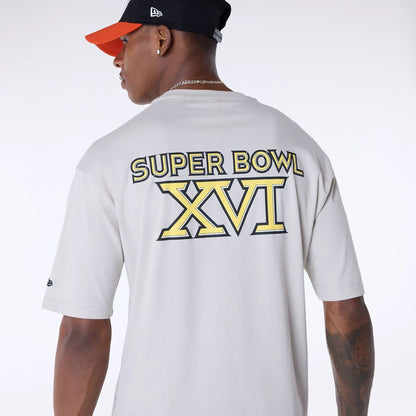 The Male model is wearing Cincinnati Bengals Super Bowl Graphic Cream Oversized T-Shirt 5