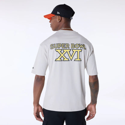 The Male model is wearing Cincinnati Bengals Super Bowl Graphic Cream Oversized T-Shirt 2