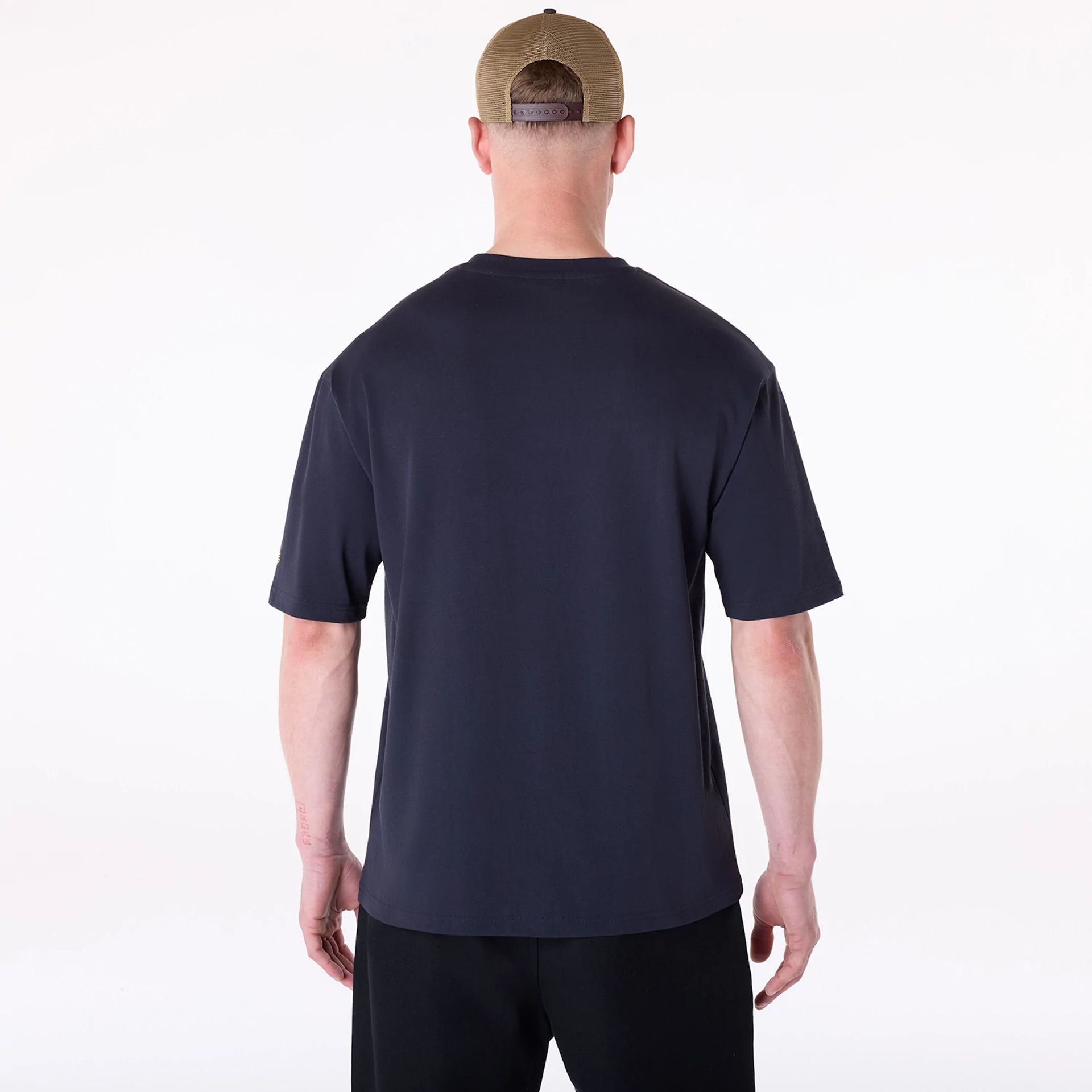 The Male model is wearing New Era Baseball Graphic Navy T-Shirt 2