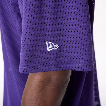 The Male model is wearing LA Lakers NBA Graphic Purple Mesh T-Shirt 7