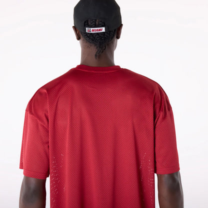 The Male model is wearing Miami Heat NBA Graphic Dark Red Mesh T-Shirt 6