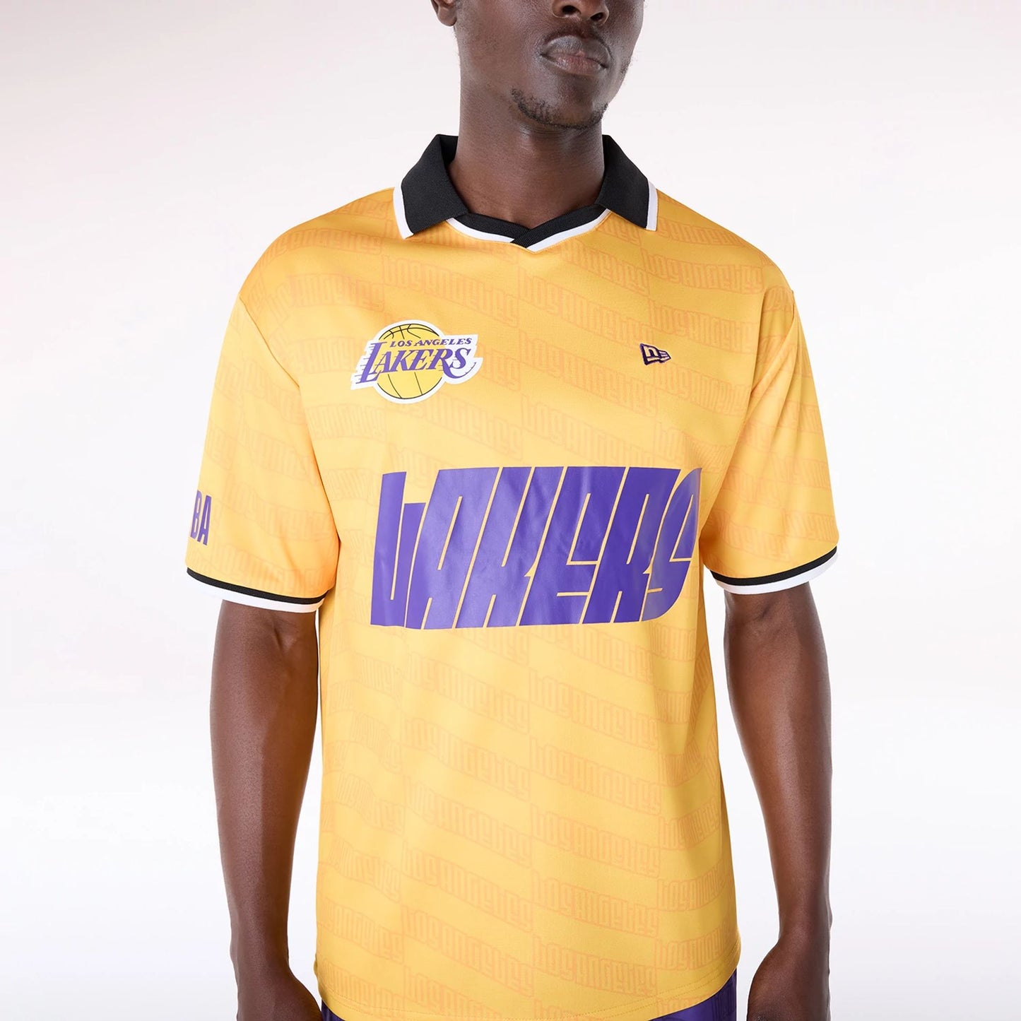 The Male model is wearing LA Lakers NBA Soccer Yellow Oversized T-Shirt 8