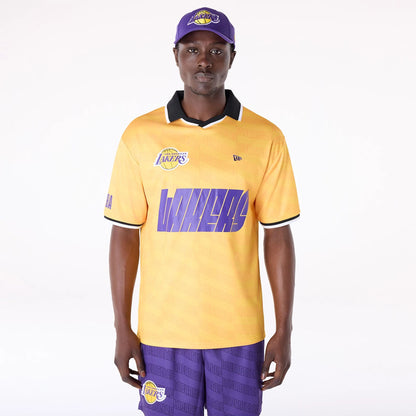 The Male model is wearing LA Lakers NBA Soccer Yellow Oversized T-Shirt 1