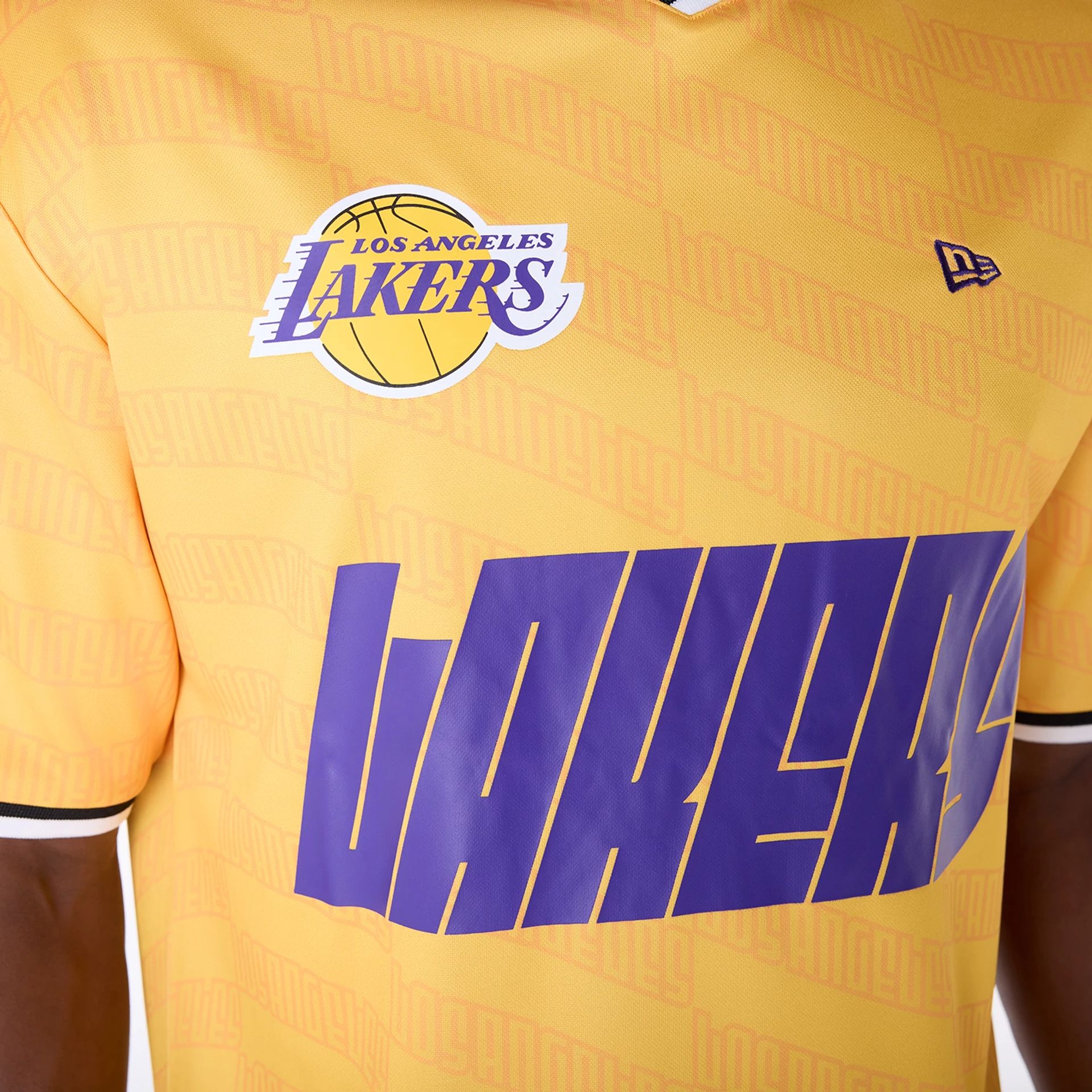 The Male model is wearing LA Lakers NBA Soccer Yellow Oversized T-Shirt 4