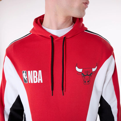 The Male model is wearing Chicago Bulls NBA Graphic Red Oversized Pullover Hoodie 3