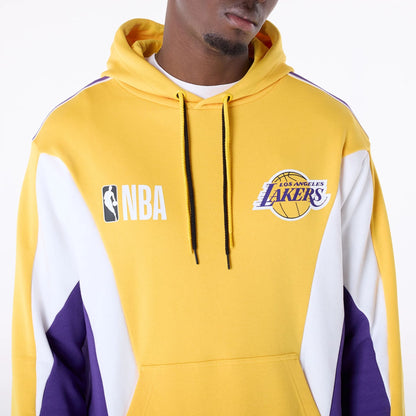 The Male model is wearing LA Lakers NBA Graphic Yellow Oversized Pullover Hoodie 8