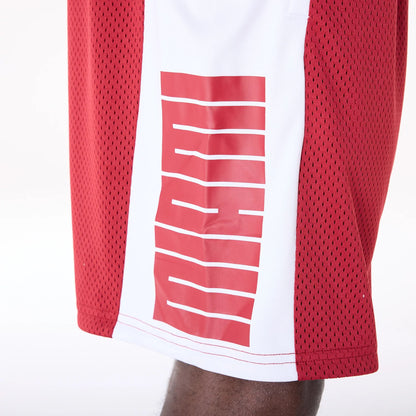 The Male model is wearing Miami Heat NBA Graphic Dark Red Mesh Shorts 3