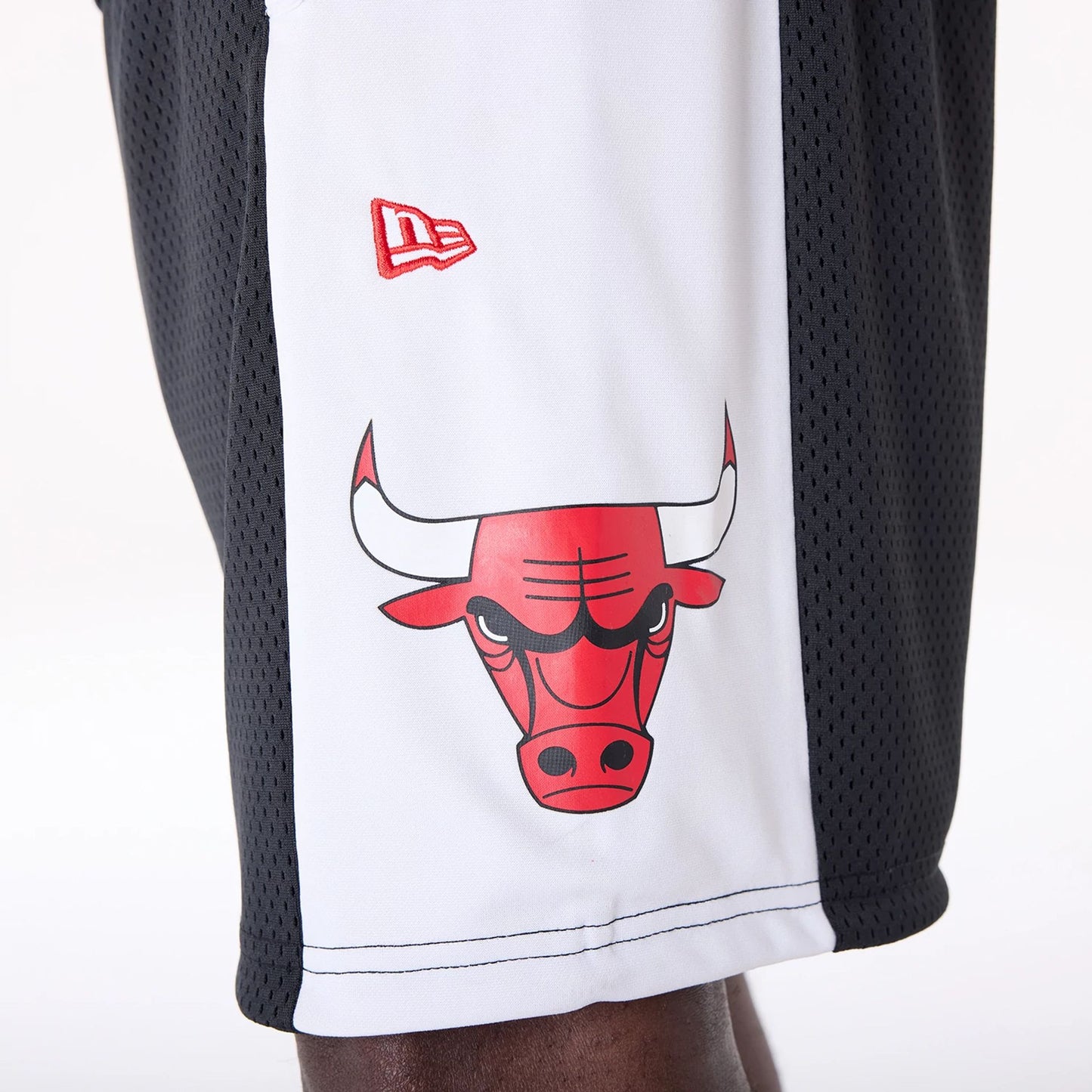 The Male model is wearing Chicago Bulls NBA Graphic Black Mesh Shorts 4