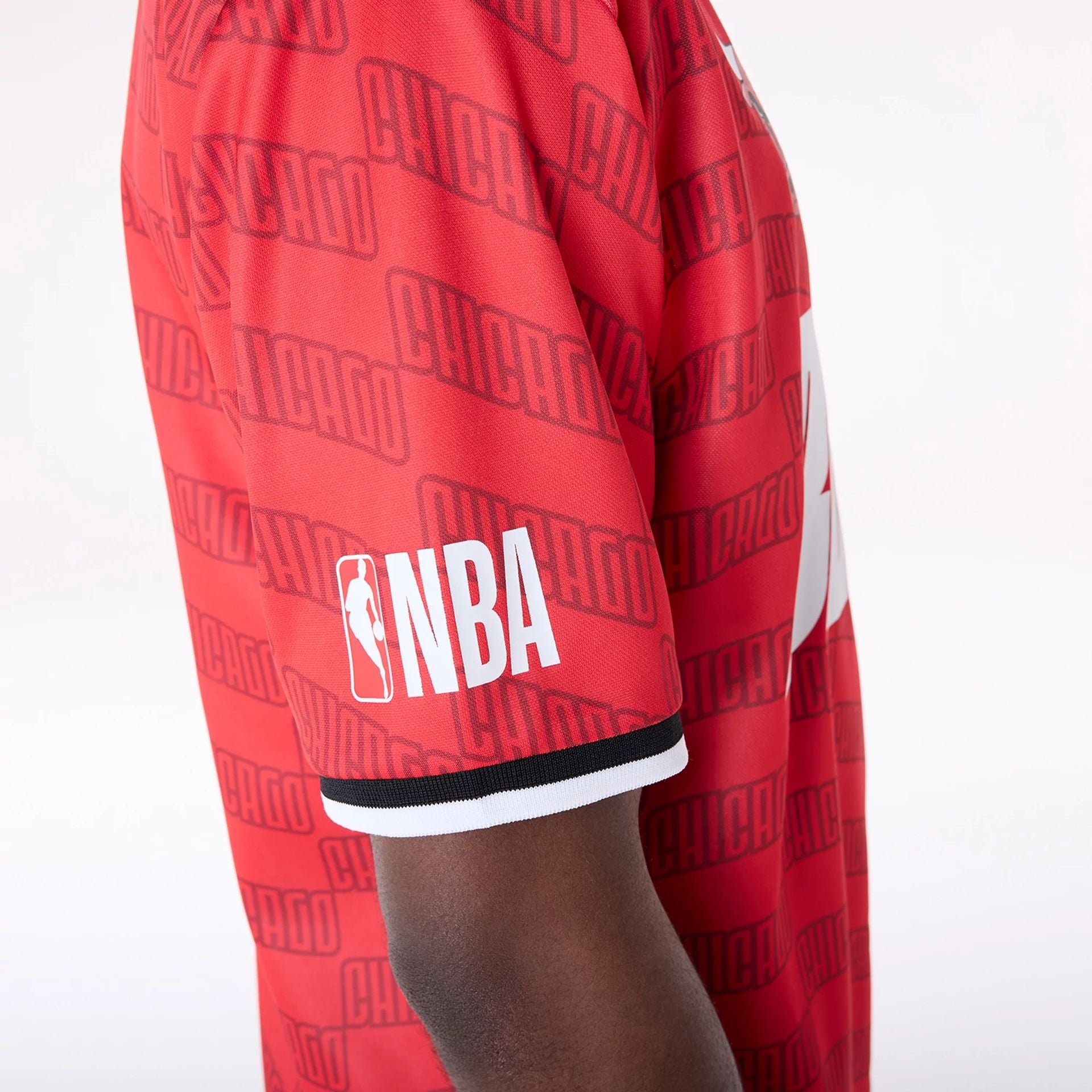 The Male model is wearing Chicago Bulls NBA Soccer Red Oversized T-Shirt 5