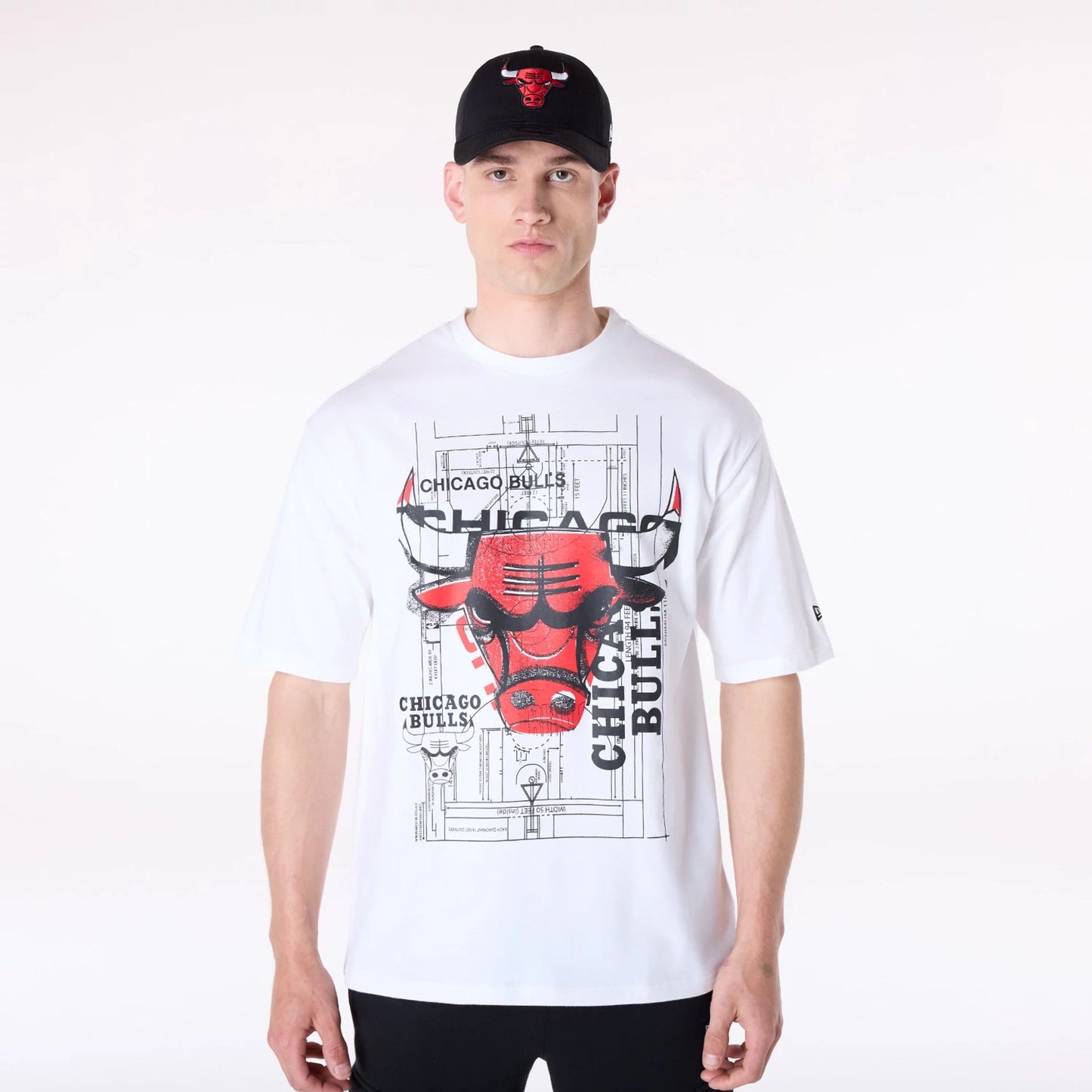 The Male model is wearing Chicago Bulls NBA Graphic White T-Shirt 1