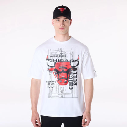 The Male model is wearing Chicago Bulls NBA Graphic White T-Shirt 1