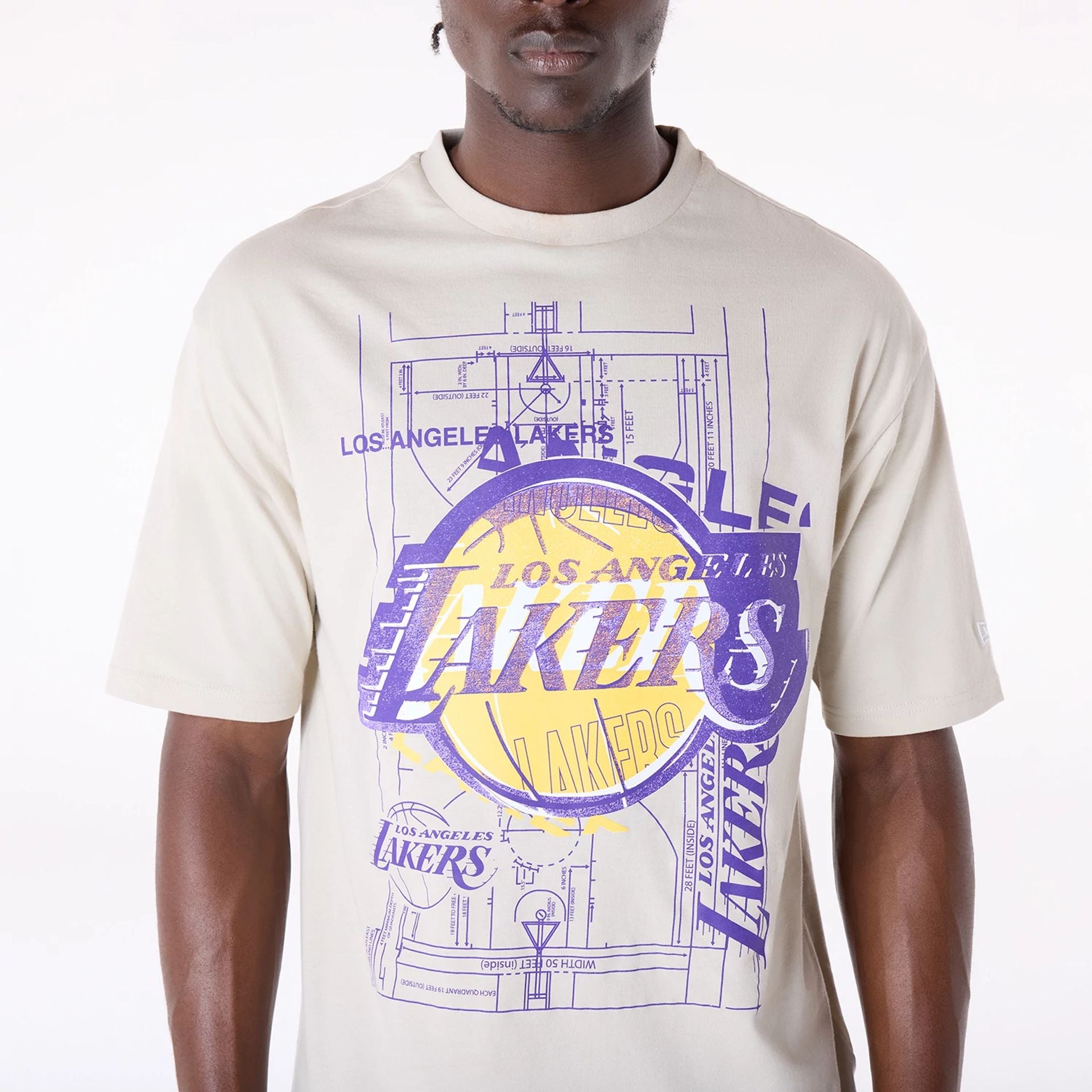 The Male model is wearing LA Lakers NBA Graphic Cream T-Shirt 7