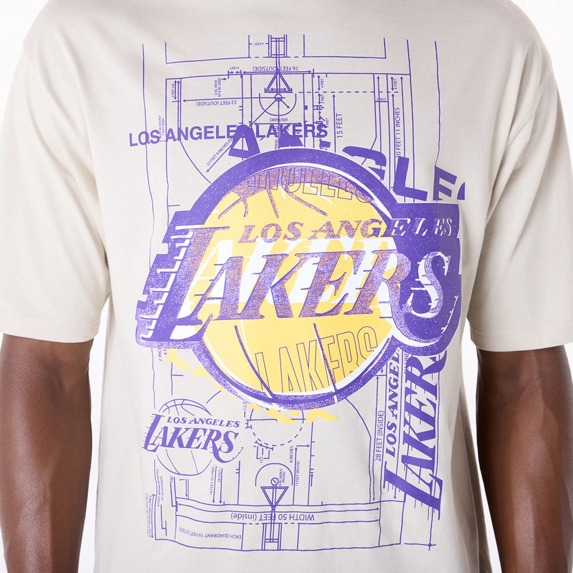 The Male model is wearing LA Lakers NBA Graphic Cream T-Shirt 6