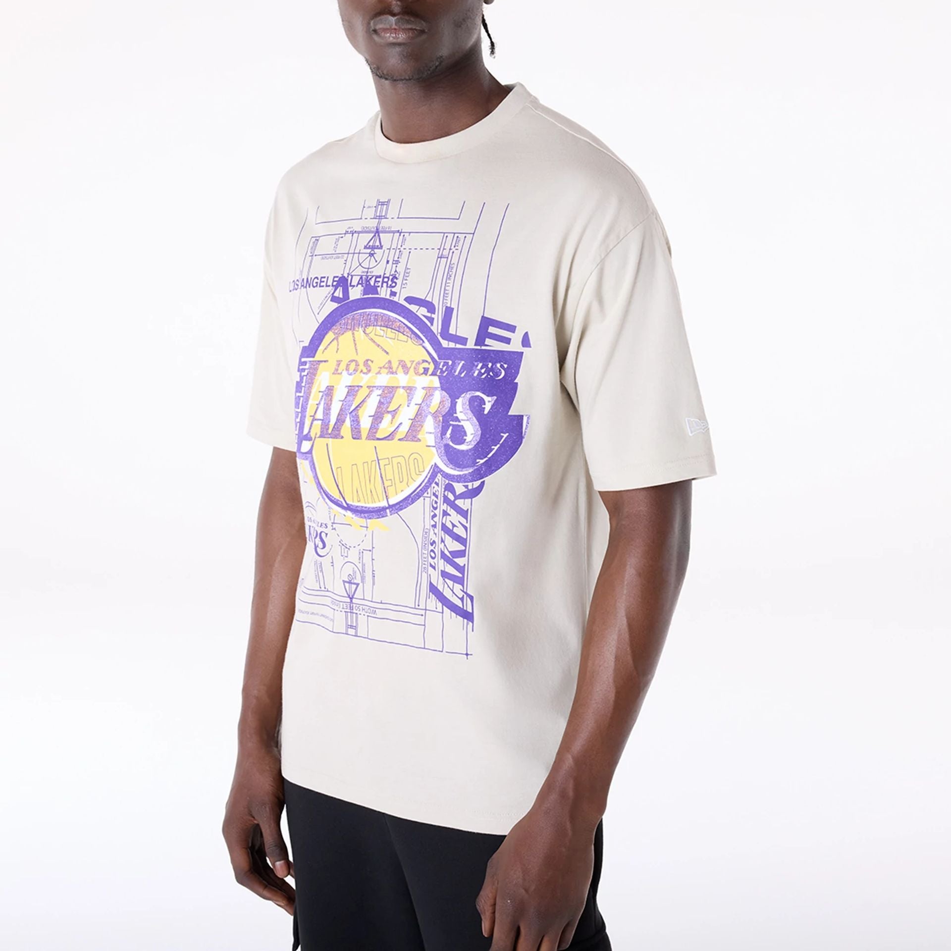 The Male model is wearing LA Lakers NBA Graphic Cream T-Shirt 3