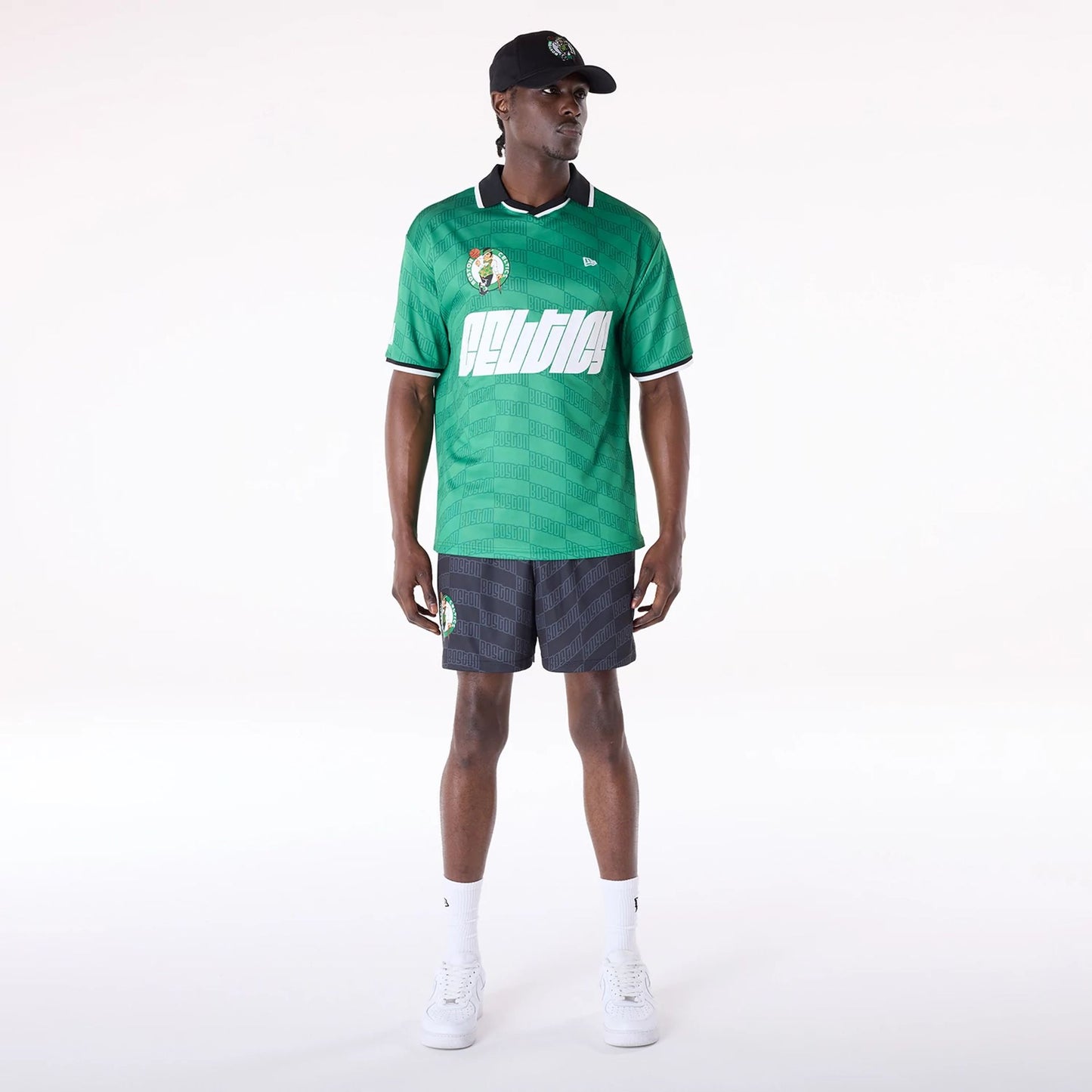 The Male model is wearing Boston Celtics NBA Soccer Green Oversized T-Shirt 4