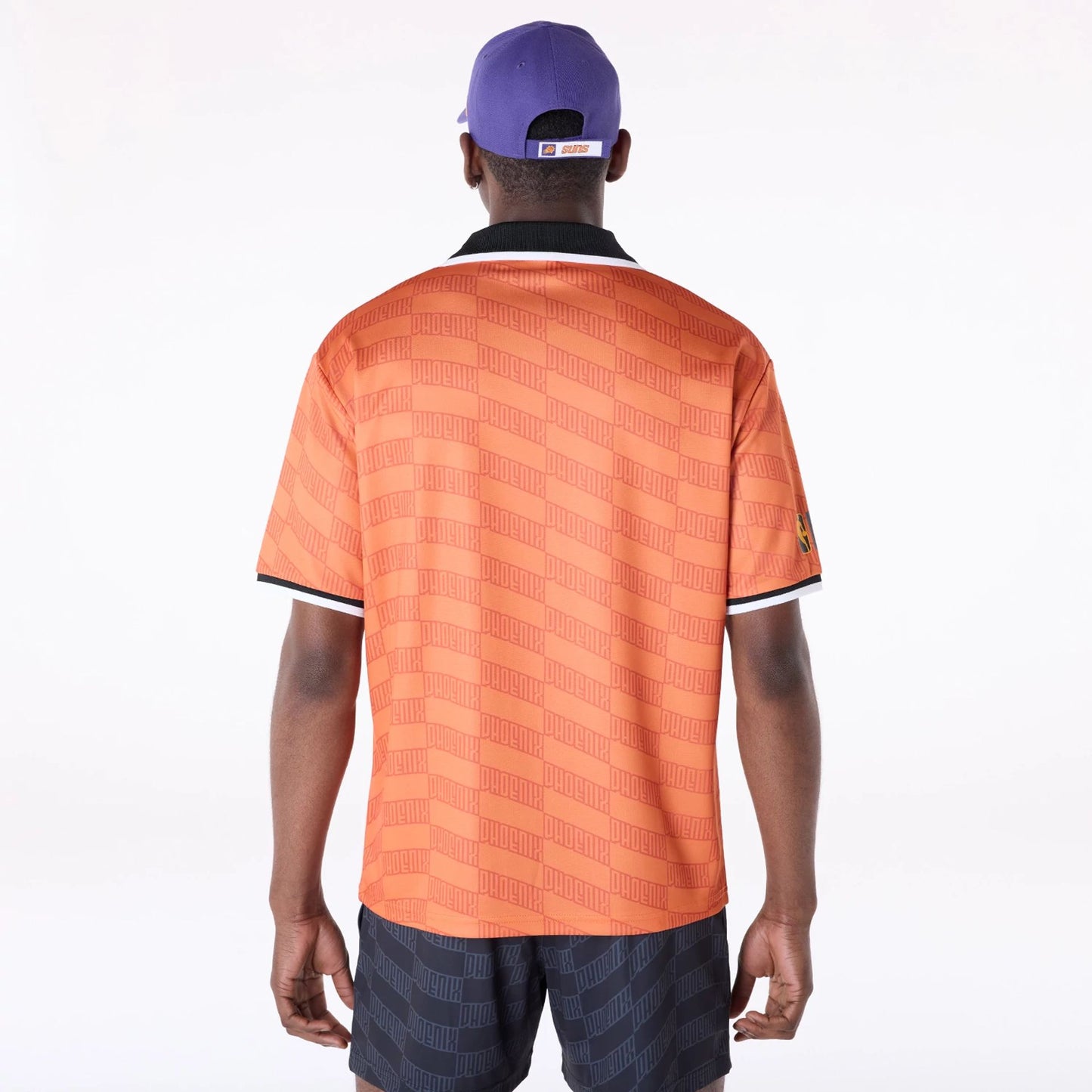 The Male model is wearing Phoenix Suns NBA Soccer Med Orange Oversized T-Shirt 2