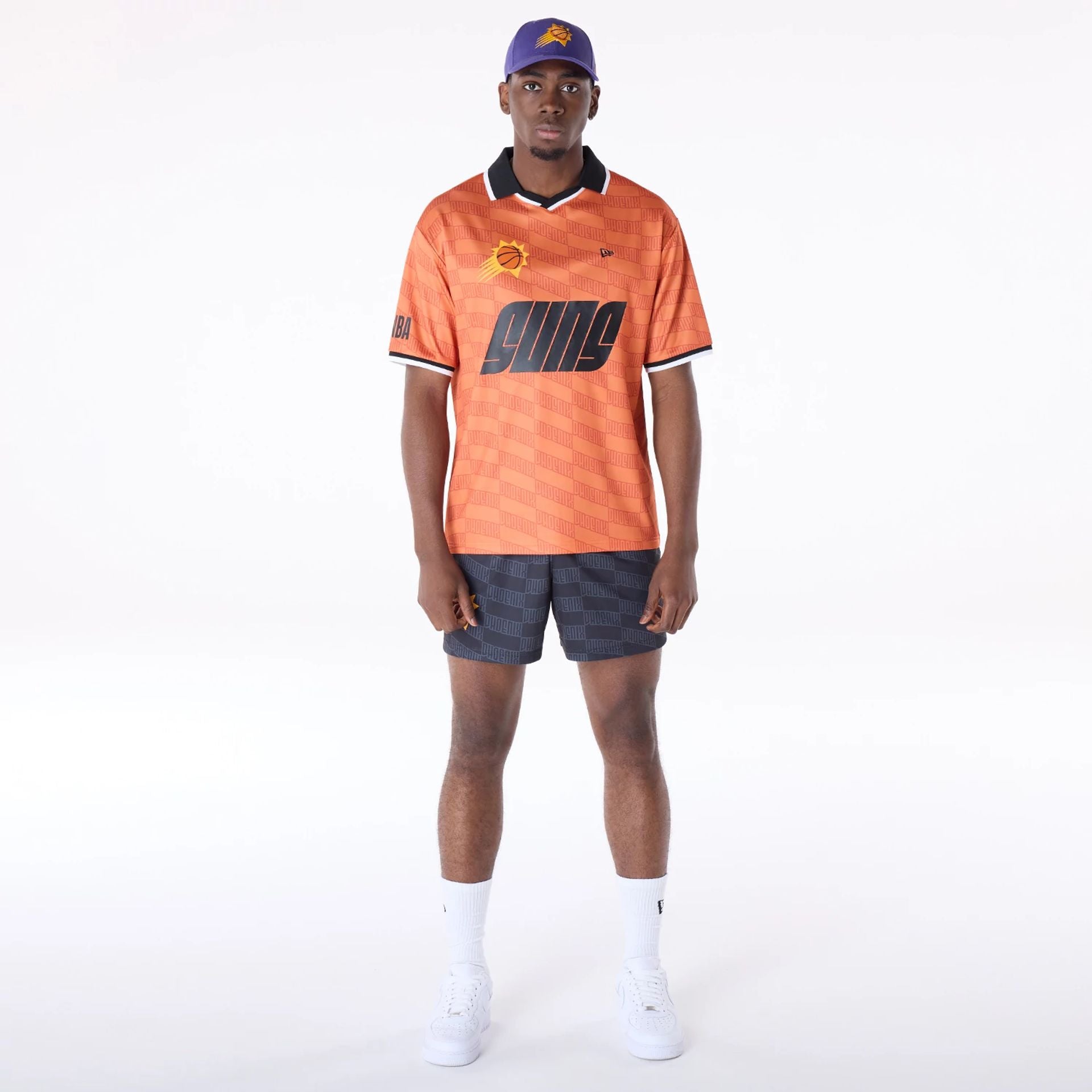 The Male model is wearing Phoenix Suns NBA Soccer Med Orange Oversized T-Shirt 4