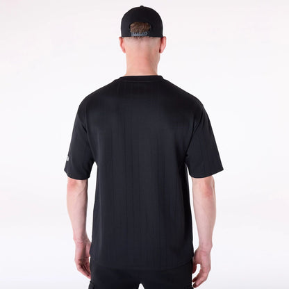 The Male model is wearing Chicago Bulls NBA Pinstripe Black Oversized T-Shirt 2