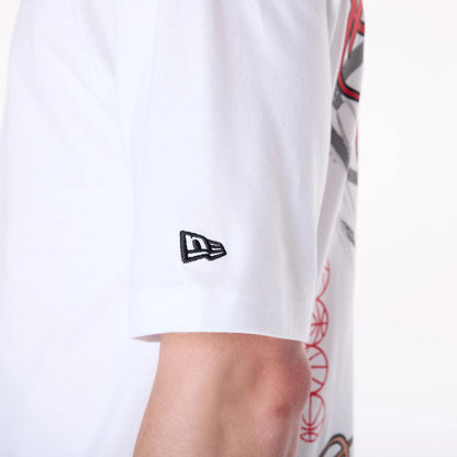 The Male model is wearing Chicago Bulls NBA Font Graphic White T-Shirt 5