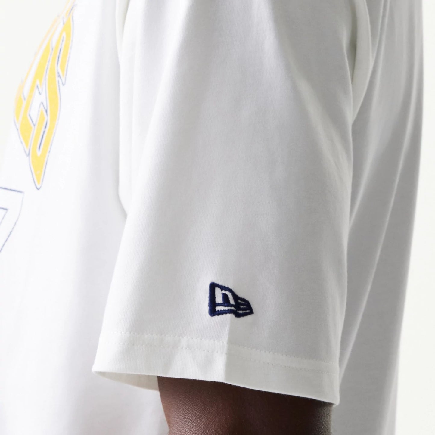 The Male model is wearing LA Lakers NBA Distressed White Oversized T-Shirt 5