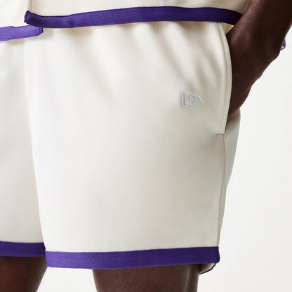 The Male model is wearing LA Lakers NBA Team Logo Open White Shorts 4