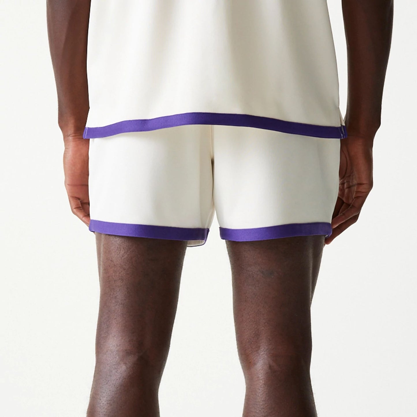 The Male model is wearing LA Lakers NBA Team Logo Open White Shorts 6