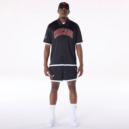 The Male model is wearing Chicago Bulls NBA Snap Button Black Short Sleeve Shirt 3