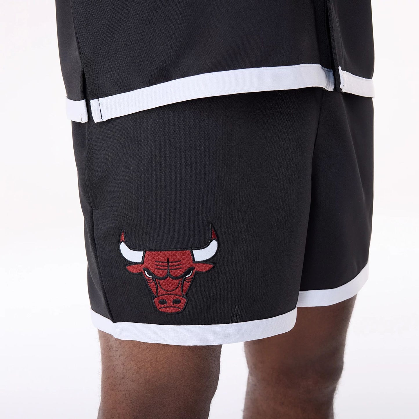 The Male model is wearing Chicago Bulls NBA Team Logo Black Shorts 5