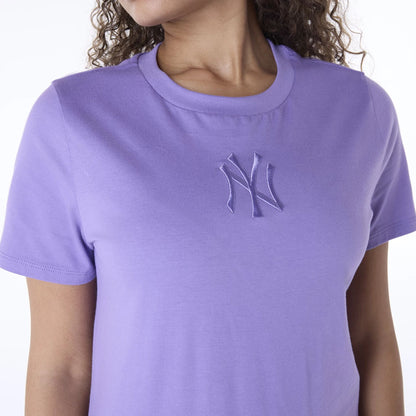 The Female model is wearing New York Yankees Womens MLB League Essential Purple T-Shirt 5