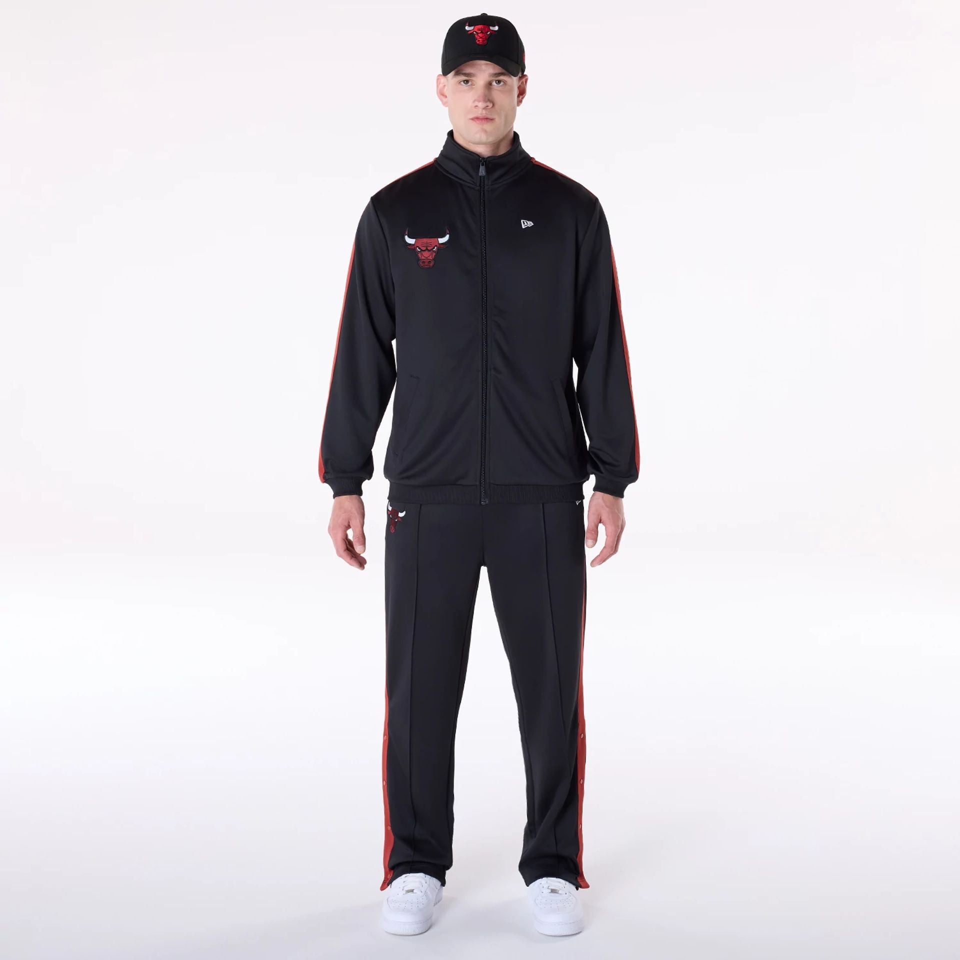 The Male model is wearing Chicago Bulls NBA Black Track Jacket 4