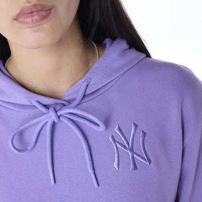 The Female model is wearing New York Yankees Womens MLB League Essential Purple Pullover Hoodie 7