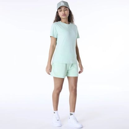 The Female model is wearing LA Dodgers Womens MLB League Essential Pastel Green Shorts 3