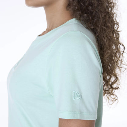 The Female model is wearing LA Dodgers Womens MLB League Essential Pastel Green T-Shirt 7