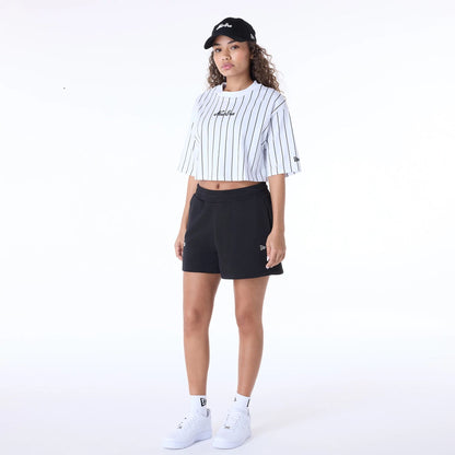 The Female model is wearing Womens New Era Pinstripe White T-Shirt 8