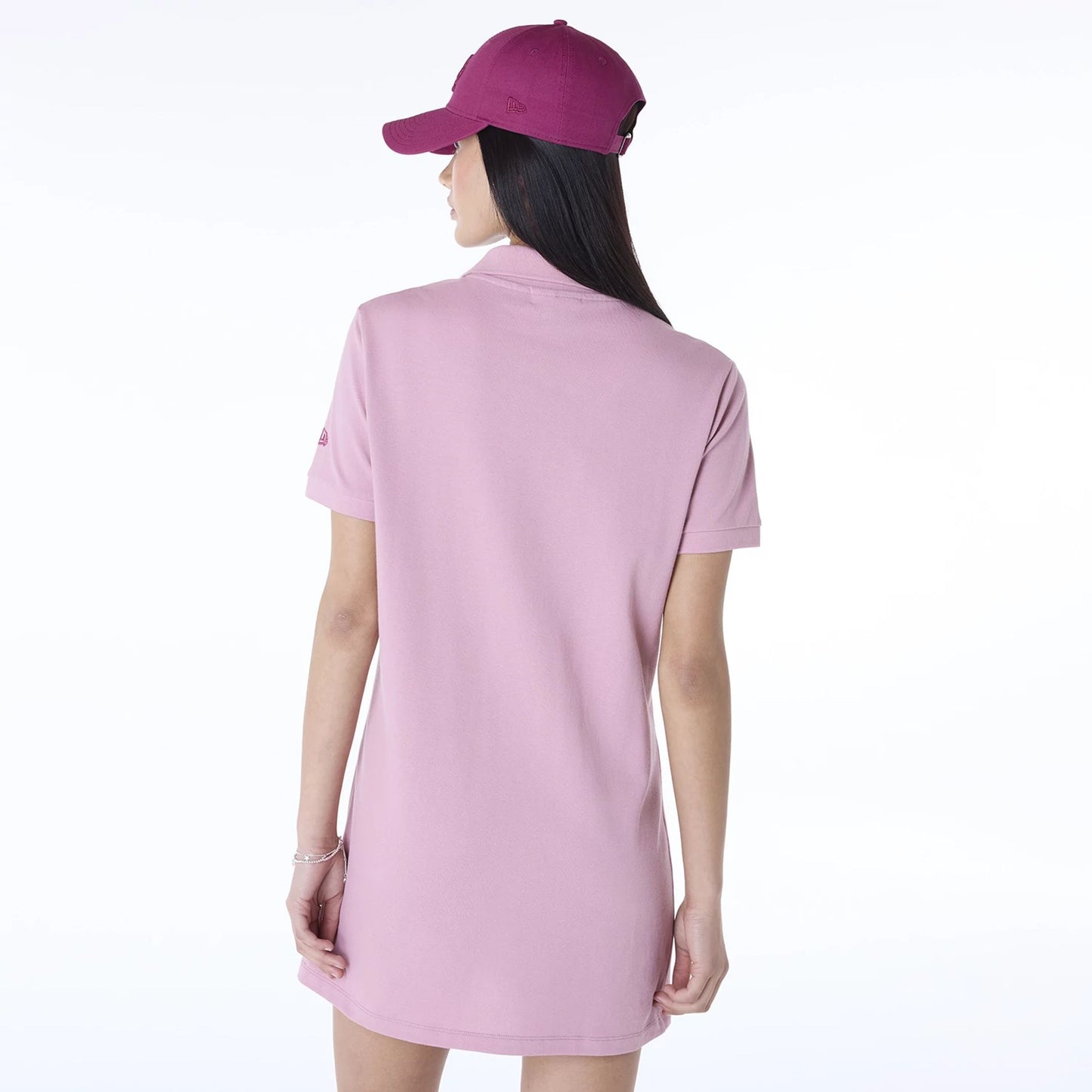 The Female model is wearing LA Dodgers Womens MLB Dark Pink Tennis Dress 2