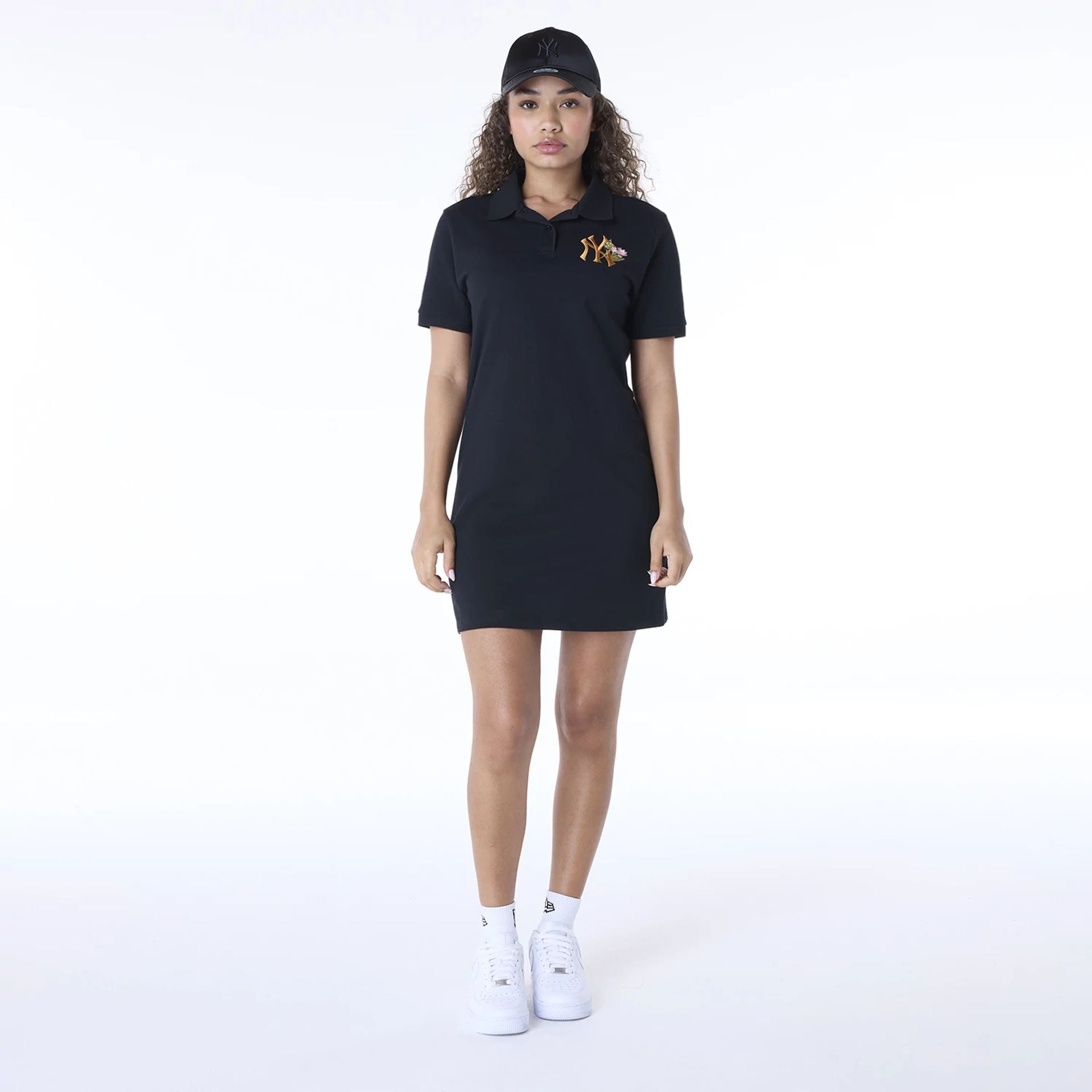 The Female model is wearing New York Yankees Womens MLB Black Tennis Dress 3