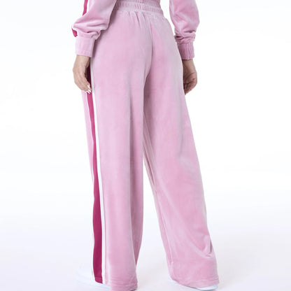 The Female model is wearing LA Dodgers Womens MLB Velour Dark Pink Joggers 4