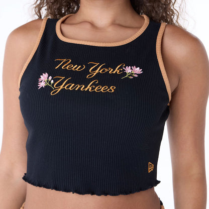 The Female model is wearing New York Yankees Womens MLB Floral Black Vest 8