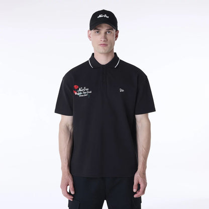 The Male model is wearing New Era Floral Polo Black T-Shirt 1