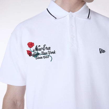 The Male model is wearing New Era Floral Polo White T-Shirt 5