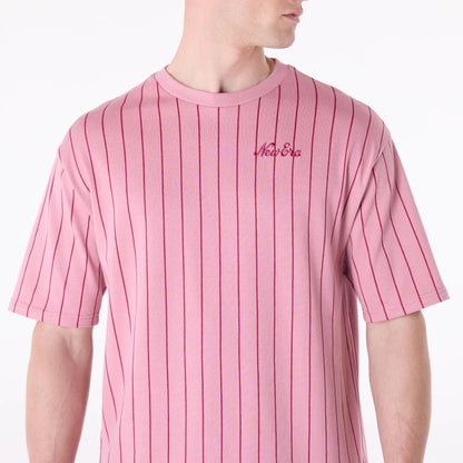 The Male model is wearing New Era Pinstripe Dark Pink Oversized T-Shirt 6