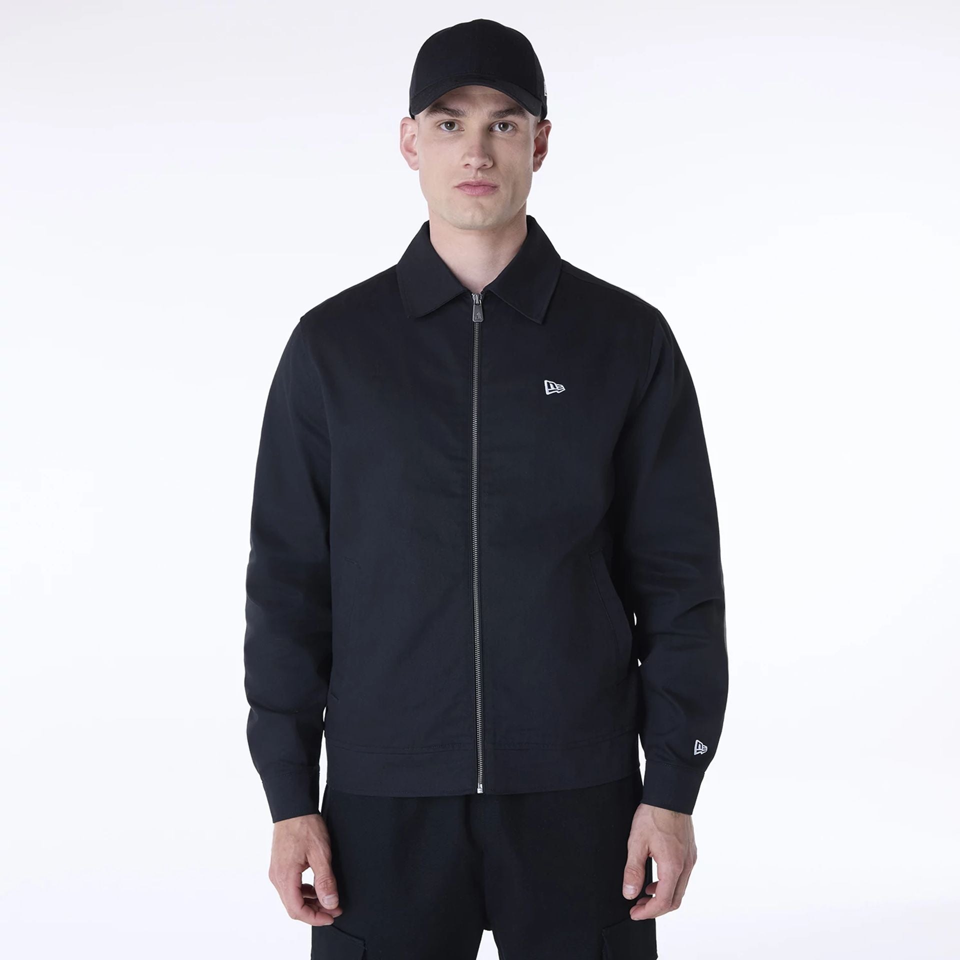 The Male model is wearing New Era Collared Black Jacket 1