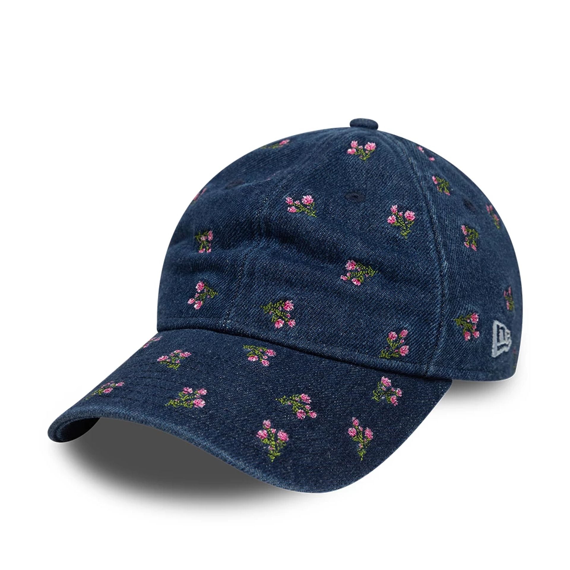 This is a Womens New Era Floral Denim Navy 9TWENTY Adjustable Cap 1