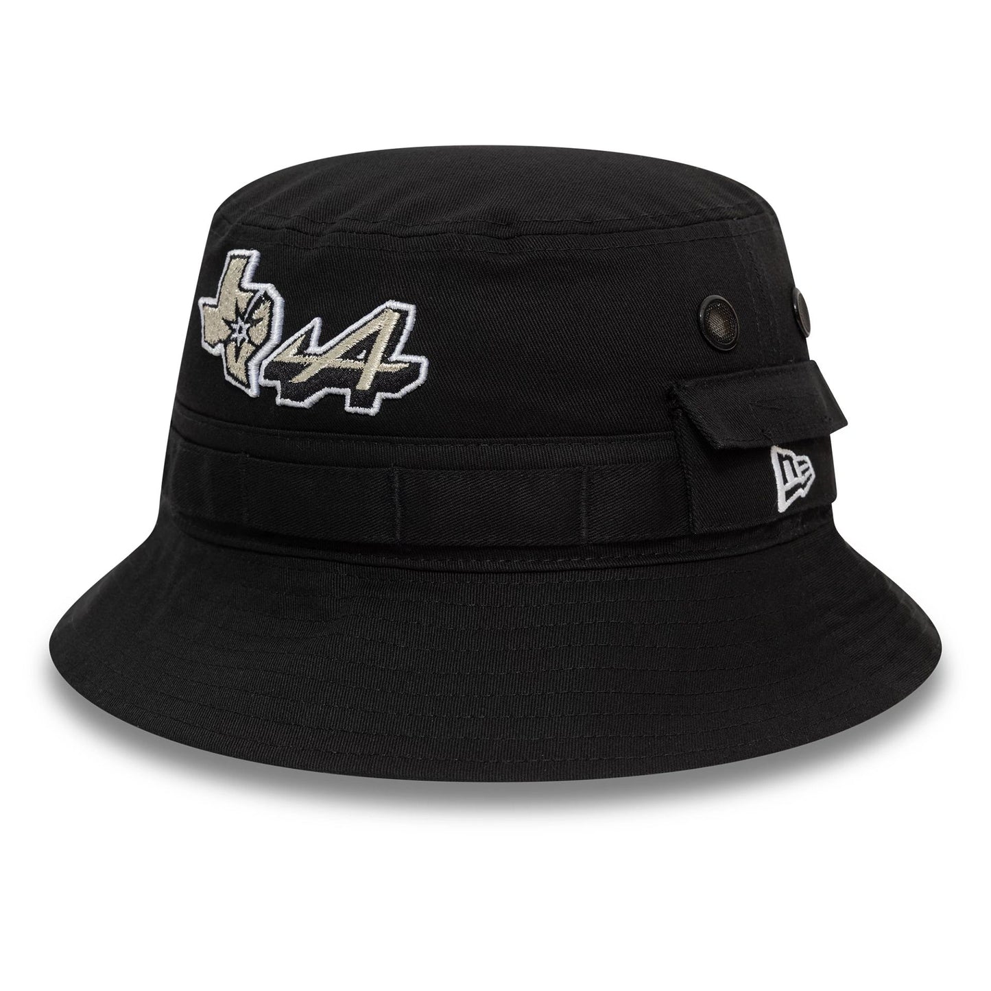 This is a BTW Alpine F1 Racing x San Antonio Spurs Black Adventure Bucket Hat 1