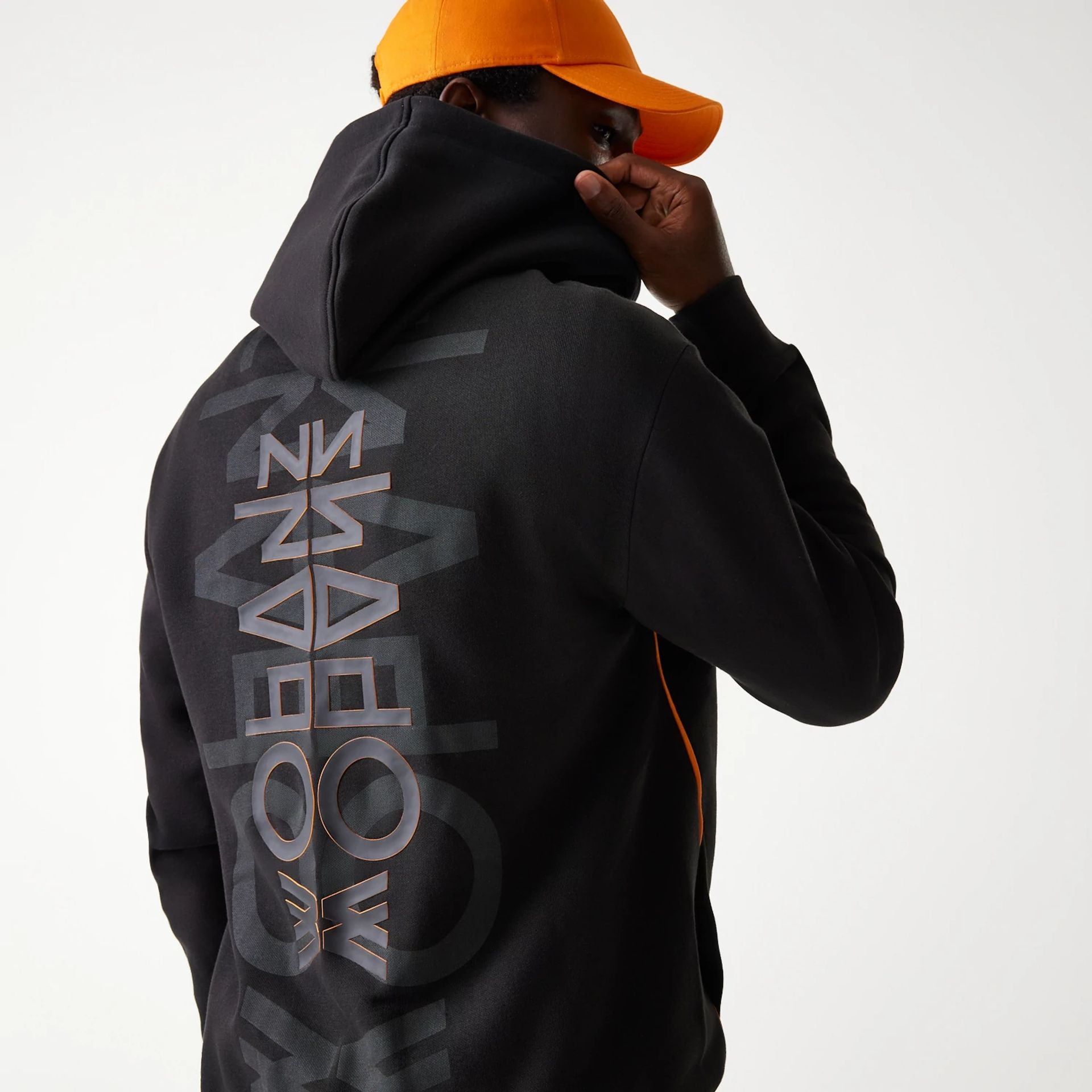 The Male model is wearing McLaren Racing Shadow Black Oversized Pullover Hoodie 7