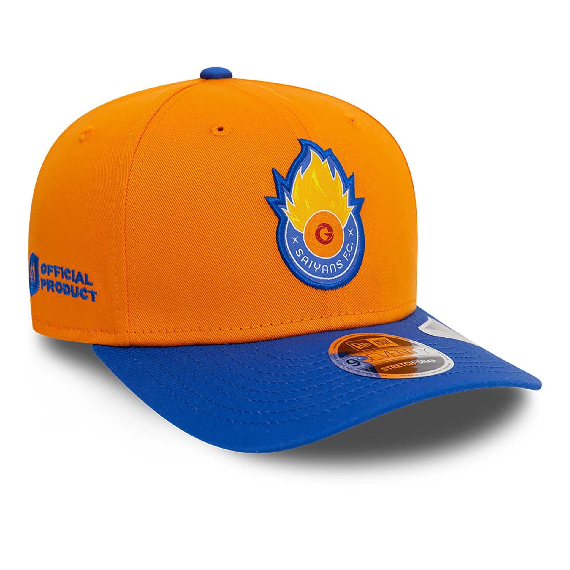 This is a Saiyans FC Kings League Draft Orange 9SEVENTY Stretch Snap Adjustable Cap 1