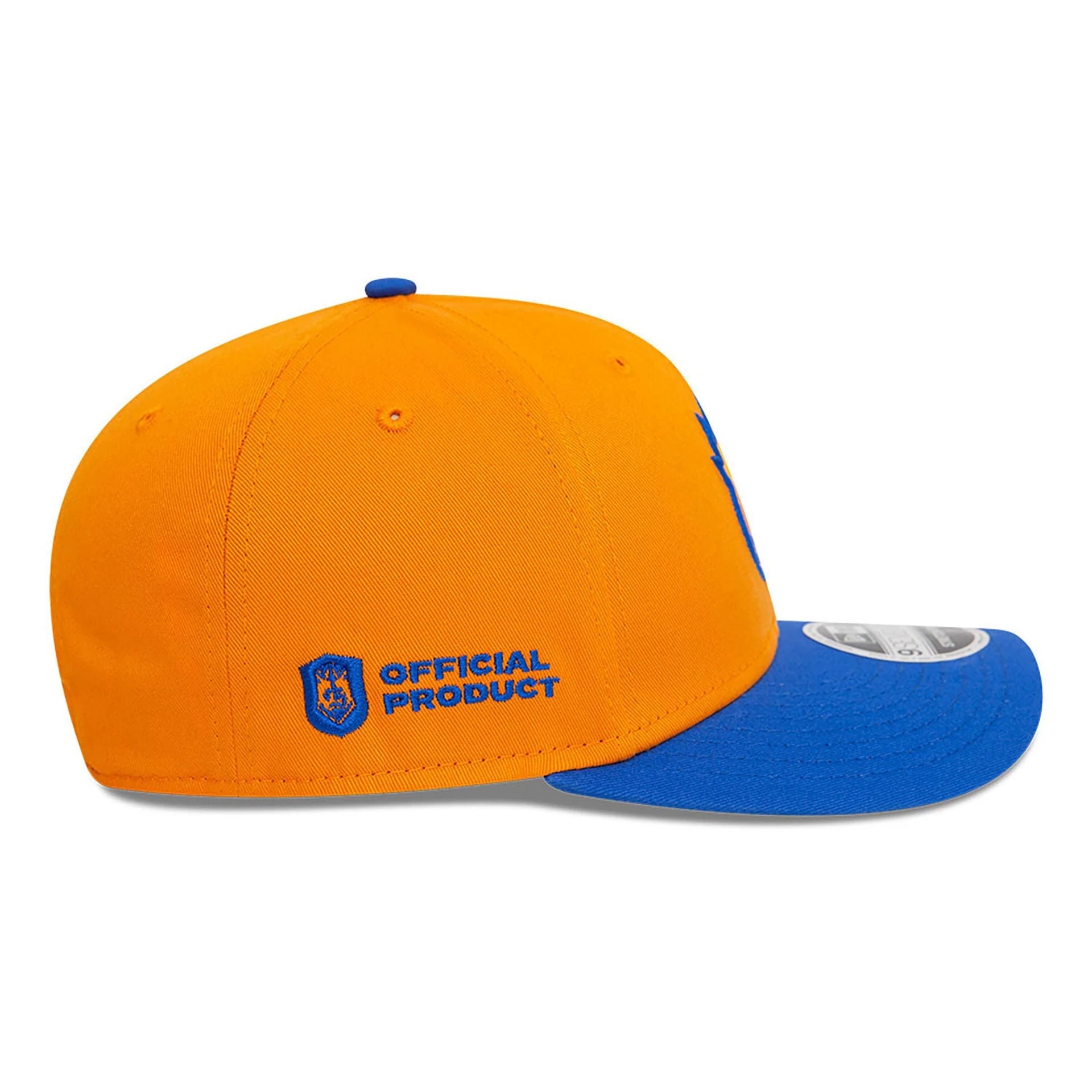 This is a Saiyans FC Kings League Draft Orange 9SEVENTY Stretch Snap Adjustable Cap 6